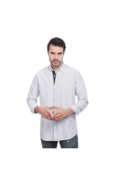 COUP قميص أكسفورد رجالي مخطط بأكمام طويلة 1200342 مقاس 2xl-أزرق