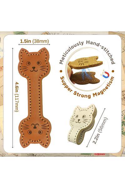 erorex Leather Magnetic Bookmarks 3 Pack Convenient Book Marker Cat Face Shape Magnet Bookmark Christmas