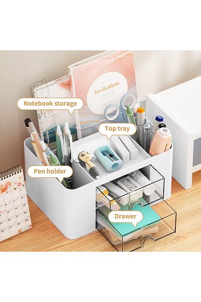 erorex Pen Organizer With 2 Drawer Multi Functional Pencil Holder For Desk Desk Organizers And Accessories