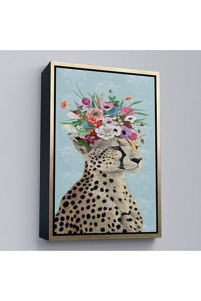 Harita Sepeti Pictură Socialite Cheetah cu coroană de flori într-un cadru de aur, Kokoş Sata