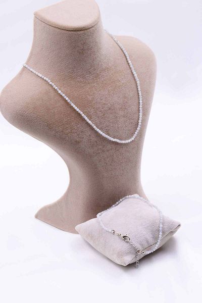 MYTAKIAĞACIMFH Aquamarine Aquamarine Stone Natural Stone Necklace Bracelet Set Faceted Cut 2-3mm