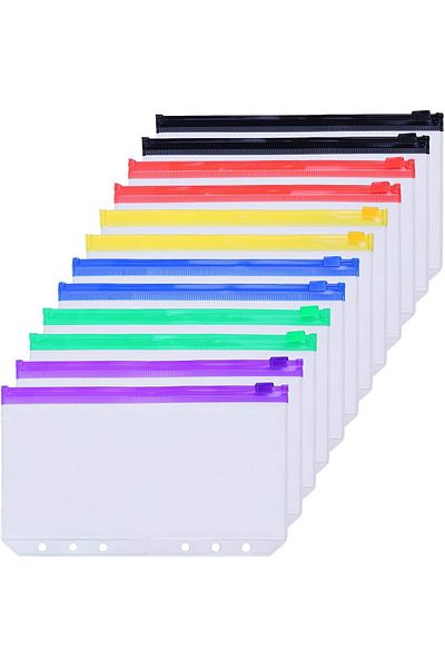 erorex 12Pcs Binder Pockets A6 Size Multicolor Zipper Folders For 6 Ring Binder Notebook Loose Leaf Bags