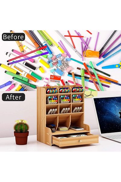 erorex Wooden Pen Organizer Desk Organizer Pencil Holder For Office Multi Functional Diy Pencil Organizer