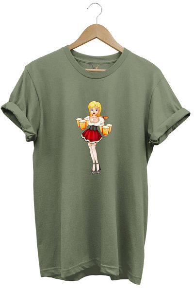 WİDİ Μπλουζάκι Barman Girl με στάμπα 100% βαμβακερό κανονικό λαιμόκοψη χακί