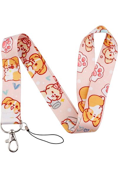 erorex Corgi Dog Print Lanyard Id Holder Animal Lanyard Pink Valentines Gift Neck Lanyard Card Holder For