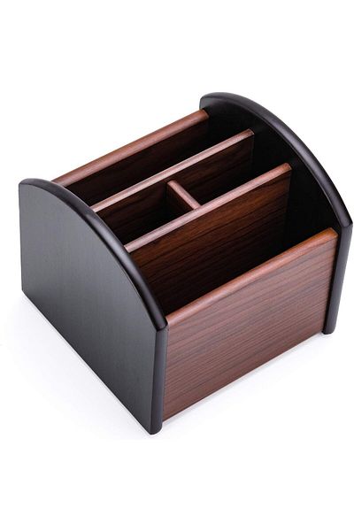 erorex Remote Control Holder Caddy Wooden Desk Organizer With 4 Compartments Multifunctional Storage For