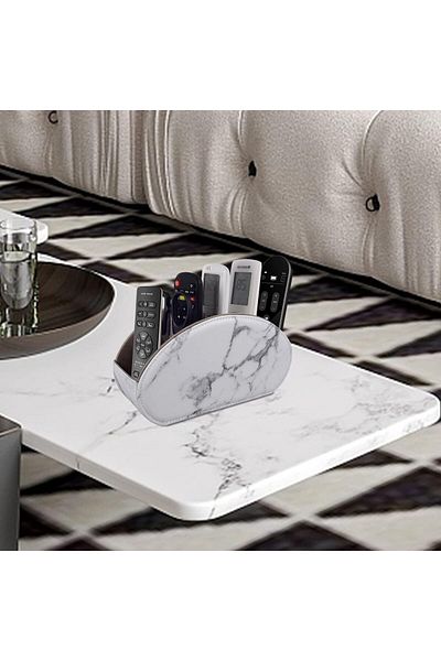 erorex Leather Remote Control Holder With 5 Compartments Tv Remote Caddy Store Box Desktop Organizer For