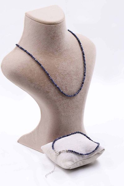 MYTAKIAĞACIMFH Sapphire Stone Natural Stone Necklace Bracelet Set Faceted Cut 2-3mm