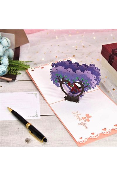 erorex Pop Up Card 3D Kissing Couple On Purple Heart Wisteria Card Romantic 1St Wedding Anniversary Pop Up