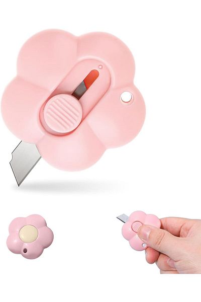 erorex Portable Box Cutter Pink Flower Shaped Plastic Letter Opener Diy Retractable Utility Knife