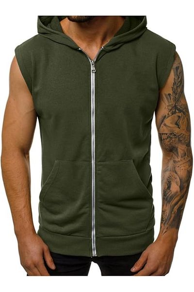 LUNAVISTA Sleeveless Zipper Hoodies, Suitable for Running, Fitness, Muscle, Hooded Shirts