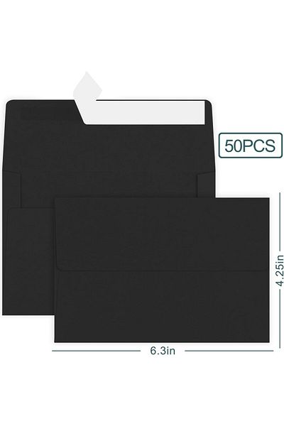 erorex 50 Pack 4X6 Envelopes A4 Black Envelopes Self Seal Printable Envelopes For Invitation Baby Shower