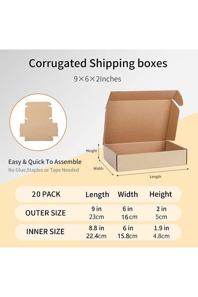 erorex 9X6X2 Inches Small Shipping Boxes 20 Pack Corrugated Cardboard Mailing Box Packaging For Small