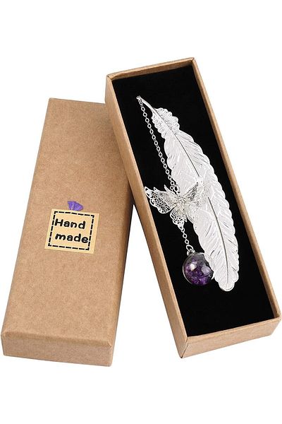 erorex Metal Feather Bookmark With Butterfly And Glass Beads Page Marker Eternal Elegant Dry Flower
