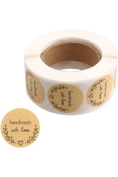 erorex Handmade Stickers 500 Pcs Handmade With Love Stickers Round Kraft Handmade Baking Stickers For Home