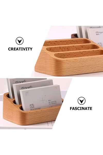 erorex Business Card Holder Beech Business Card Case Desktop Business Card Stand Office Desk Wooden