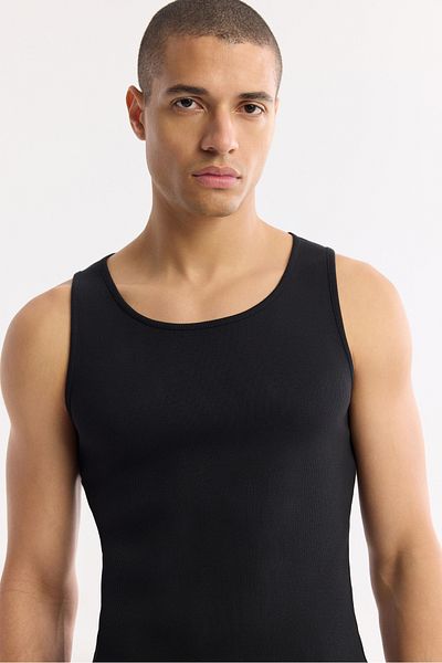 Avva Men's Black Sleeveless Basic Ribbed Undershirt A51Y1127