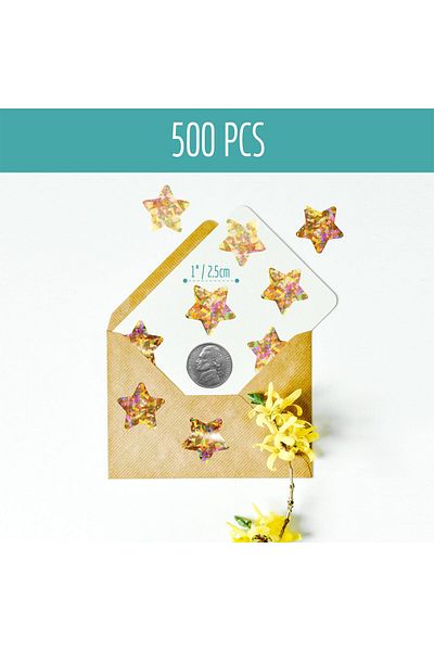 erorex 500 Pcs Holographic Glitter Star Stickers Self Adhesive Metallic Silvery Foil Stickers Reflective