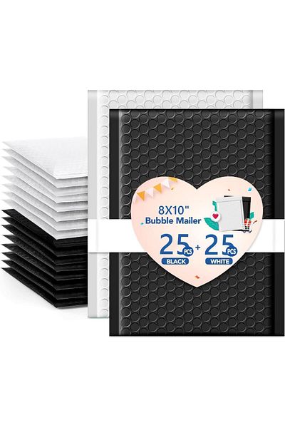 erorex 50 Pack Bubble Mailers 8X10 Inch Thicken Padded Envelopes With 25 Black And 25 White Self Seal
