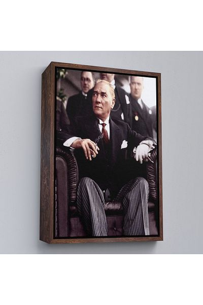 Harita Sepeti Πορτρέτο Ατατούρκ με καφέ πλαίσιο Μουστάφα Κεμάλ Ατατούρκ Ορθογώνιο Διακοσμητικό Πίνακα ζωγραφικής σε καμβά