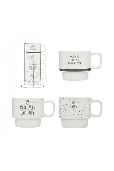 Secret de Gourmet Set of 4 cups with stand, Happy, 220 ml