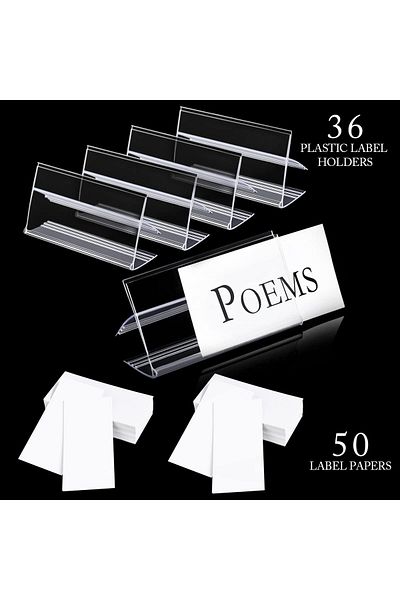 erorex 36Pcs Wood Shelf Label Holder Plastic Price Tag Holder Supermarket Retail Sign Pvc Clear Shelf