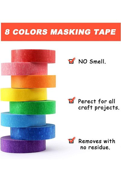 erorex 8 Rolls Colored Tape Rainbow Tape Writable Masking Tape Set With 8 Assorted Colors For Craft Diy