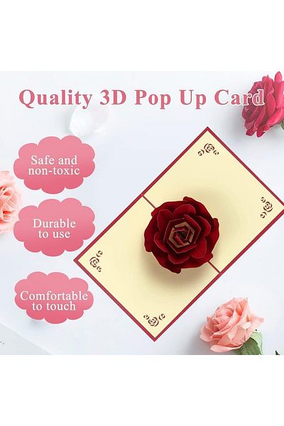 erorex Greeting Card Three Dimensional Paper Flower Rose Red Card Wedding Handmade Paper Carving Message