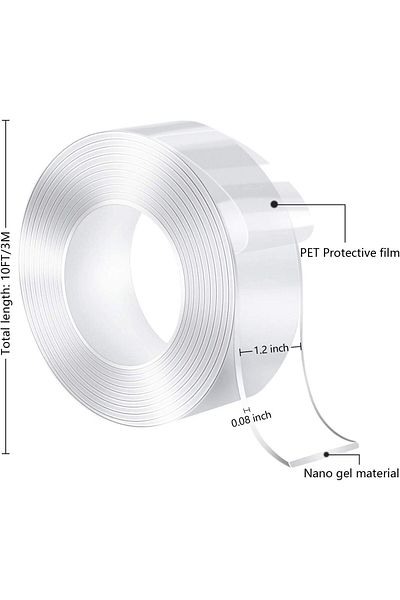 erorex 3 Meter Magic Improvement Double Sided Tape Mounting Transparent Trace Less Acrylic Reuse Washable