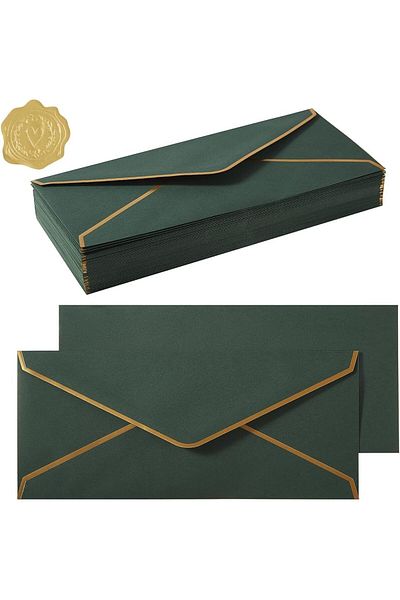erorex 50 Pack #10 Business Envelopes With Gold Border Self Seal Standard Envelopes With Gold Stickers For