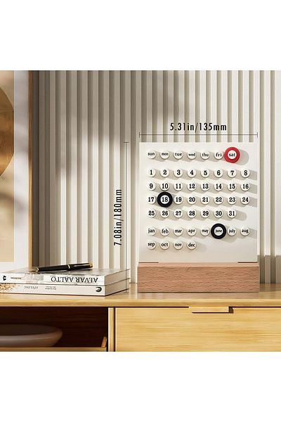 erorex Desk Calendar Perpetual Calendar With Wooden Stand Month Date Display Retro Desk Calendar Desktop