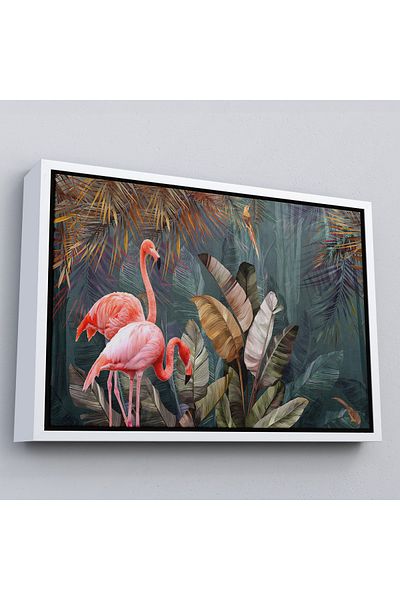 Harita Sepeti Roz Filamingos cu cadru alb Pictură în ulei Aspect Decorativ