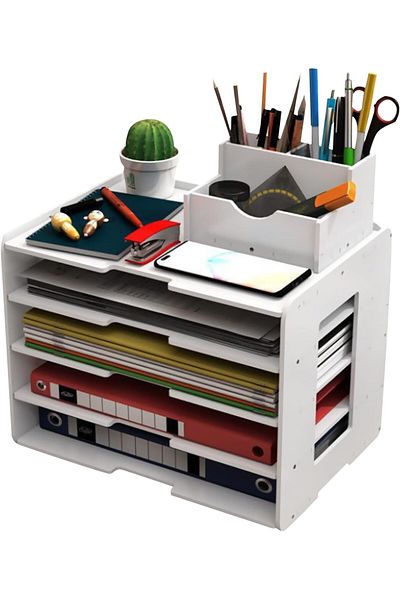 erorex Paper Letter Tray Organizer，5 Tier Office Desk Organizer With Pen Holder，Desktop File Organizer For