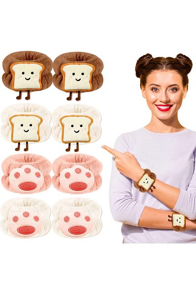 erorex Women'S Wrist Bands For Washing Face 8 Pcs Cartoon Microfiber Wrist Spa Washband For Girls Super