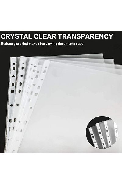 erorex 100 Pcs Plastic Punched A4 Transparent File Clear Plastic Folder A4 Micro Transparent File