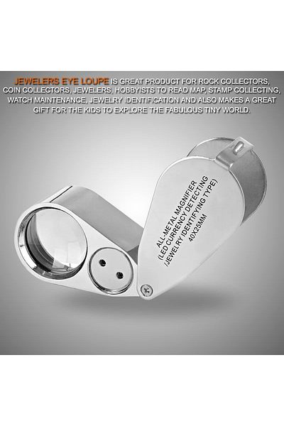 erorex Jeweller'S Magnifier 40X Magnification Metal Folding Magnifier With Led Uv Light For Gemstones