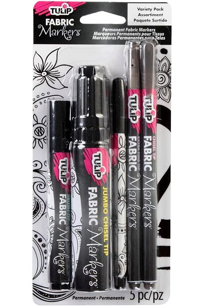 erorex Permanent Nontoxic Fabric Markers 5 Pack Variety Pack Brush Tip Bullet Tip Chisel Tip Extra Fine