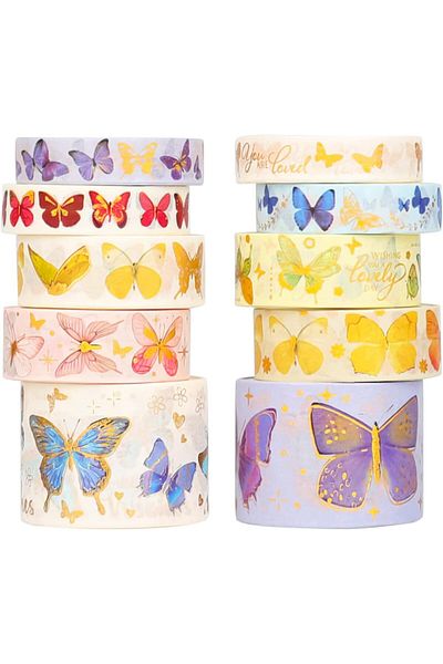 erorex Colorful Butterfly Washi Tape Gold Foil Washi Art 5 Sizes Decorative Scrapbook Diy Decor And Craft