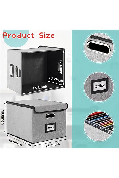 erorex File Organizer Box With Lid Collapsible Linen Filing Box For Letter Legal Folder File Large
