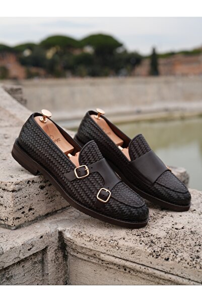 PAREZ El Örme Deri Eva Tabanlı Premium Dana Deri Ayakkabı - Acı Kahve