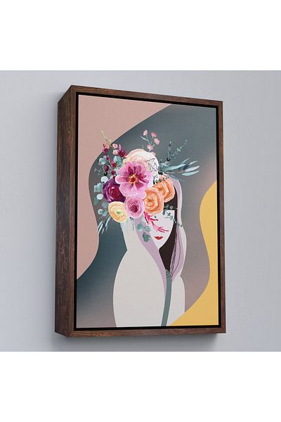 Harita Sepeti Flori abstracte și pictură feminină cu cadru alb