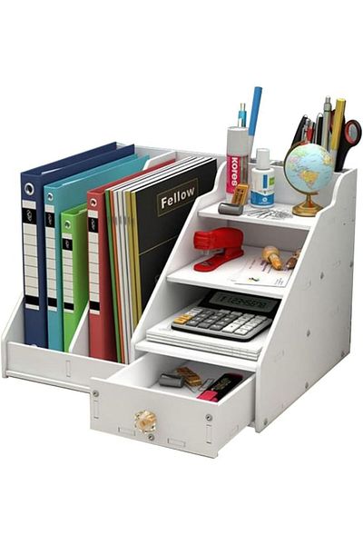 erorex Tier Office White Desktop Organizer A4 Paper File Rack With Vertical Horizontal File Holder Pen