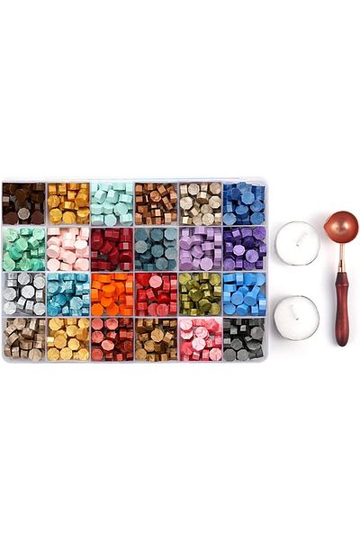erorex 600 Pcs Sealing Wax Beads Kit Colorful Wax Seal Beads With Storage Box Wooden Handle Wax Melt
