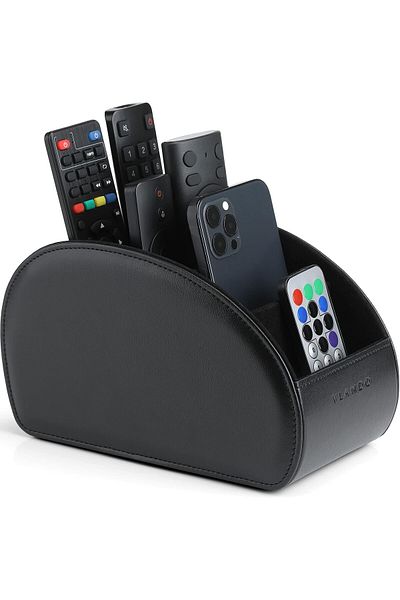 erorex Leather Remote Control Holder Large Remote Control Caddy Desktop Organizer With 5 Compartments Fits