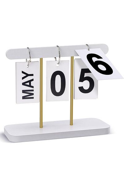 erorex Wood And Metal Perpetual Flip Calendar Reusable Wooden Desk Calendar Standing Flip Countdown Daily