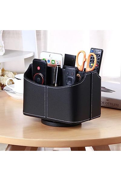 erorex Leather Remote Control Holder 360 Degree Spinning Desk Tv Remote Caddy Box Bedside Table Organizer