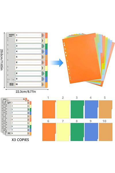 erorex 3 Pack File Dividers Binder Dividers With Tabs A4 Size 10 Tab Dividers For 3 Ring Binder 11 Pre