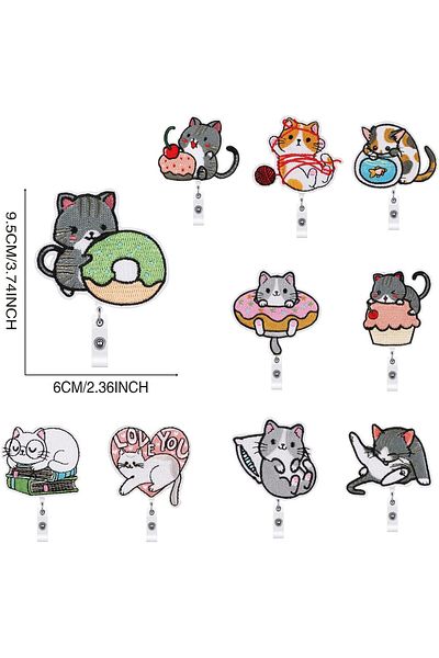 erorex Premium 10 Pcs Cat Badge Reel Set Retractable And Decorative Id Card Holder With 360° Rotating