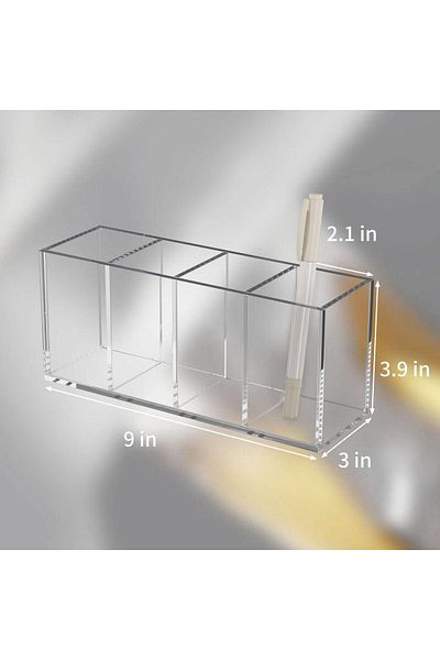 erorex Acrylic Pen Holder 4 Compartments Clear Pencil Organizer Cup For Countertop Desk Accessory Storage