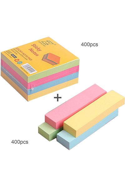 erorex Bright Self Adhesive Sticky Notes 3X3 Inches 400 Sheets 0.75X3 Inches 400 Sheets Assorted Colors